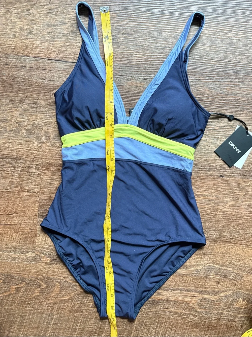 DKNY Colorblock swimsuit blue tri-color vacation summer beach resort sz 4 NWT - Picture 4 of 11